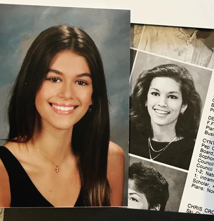 Одно лицо: Синди Кроуфорд сравнила свой школьный снимок с фотографией Кайи