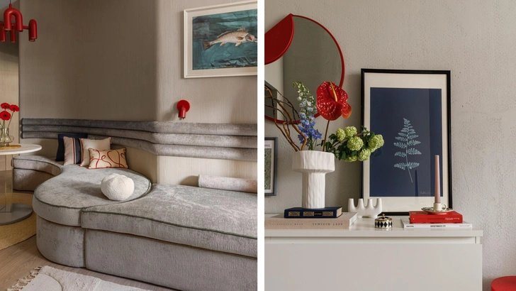 Необычная стена + диван: квартира 42 м² в Алма-Ате | Источник: Мила Лотоцкая