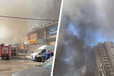 Крупный пожар на рынке «Стройрай» в Подмосковье
