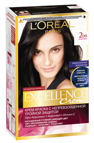 Excellence Creme, L'Oreal ParisКрем-краска с тройной защитой цвета. Укрепляет и уплотняет волосы. Хорошо закрашивает седину.