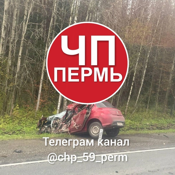От удара снесло половину легковушки | Источник: ЧП Пермь / Telegram