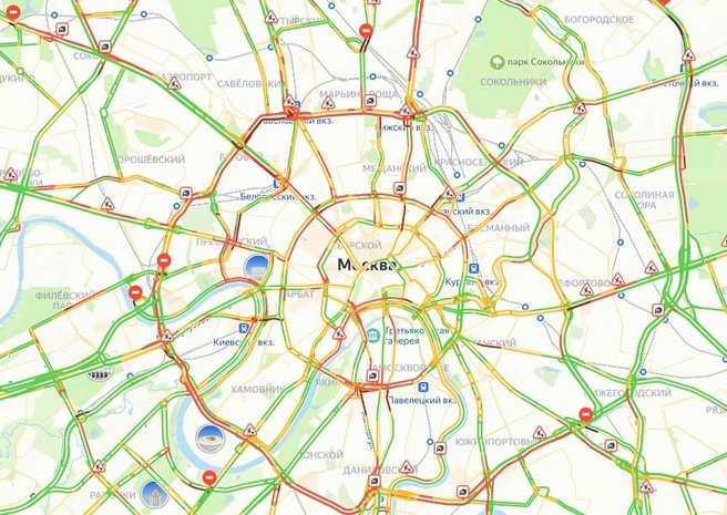 Москва постепенно становится красной | Источник: «Яндекс.Карты»