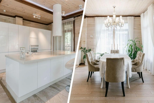 В числе помещений&nbsp;— кухня-столовая с выходом на внутреннюю террасу, а также гостиная | Источник: Александр Чугайнов / N1