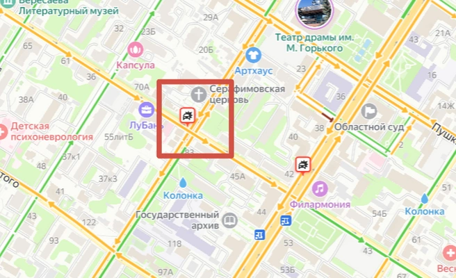 Красным отмечено место аварии | Источник: yandex.ru/maps