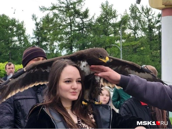 Прохожим предлагали сфотографироваться с ручным орлом | Источник: Иван Гусаров / MSK1.RU