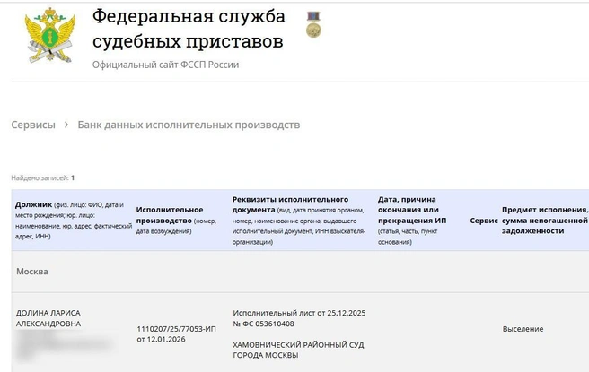 ФССП начала исполнительное производство 12 января | Источник: fssp.gov.ru