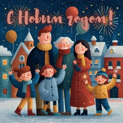 50 красивых открыток «С Новым годом!»: с символом года, животными и поздравлениями в стихах