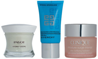 Hydra 24, PAYOT; Hydra Sparkling, GIVENCHY; Moisture Surge Intense, CLINIQUE.