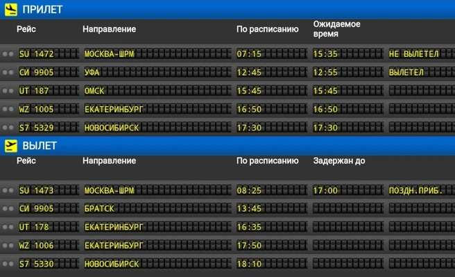 Источник: Онлайн-табло аэропорта Нижневартовска 