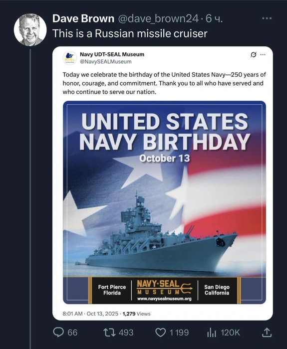 Музей ВМС США поздравил американский флот с 250-летием коллажем с российским крейсером «Варяг» | www.fontanka.ru