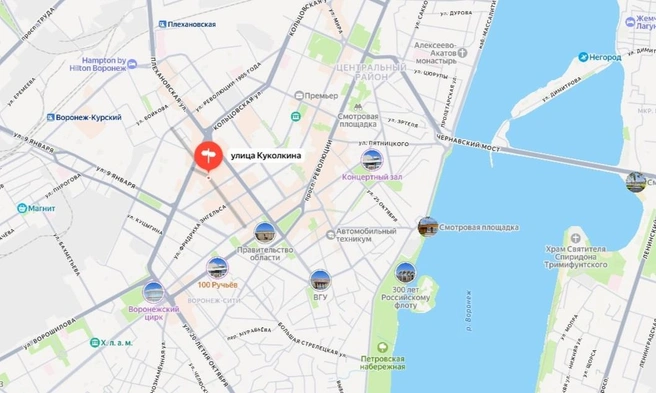 Улица Куколкина на карте Воронежа | Источник: Яндекс Карты / yandex.ru/maps