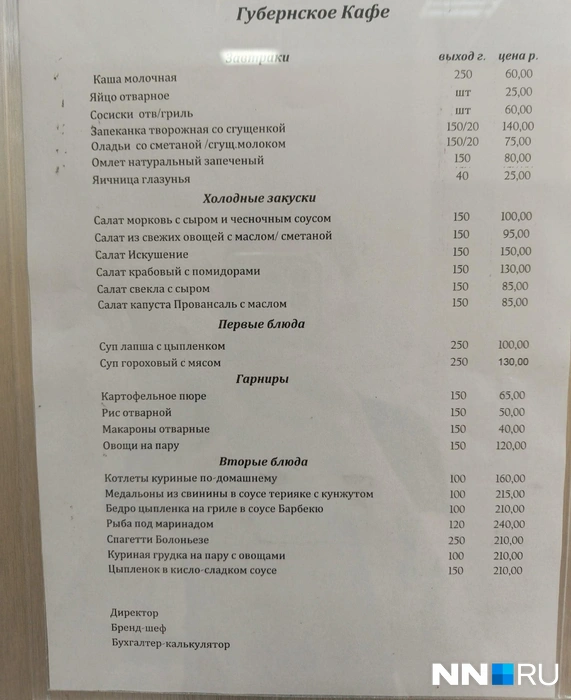 Меню | Источник: Наталья Бурухина / NN.RU