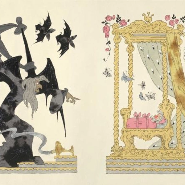 Эрик Булатов, Олег Васильев. Рисунок для книги Шарля Перро «Спящая красавица». 1975. Бумага, тушь, гуашь, акварель. | Источник: Эрик Булатов