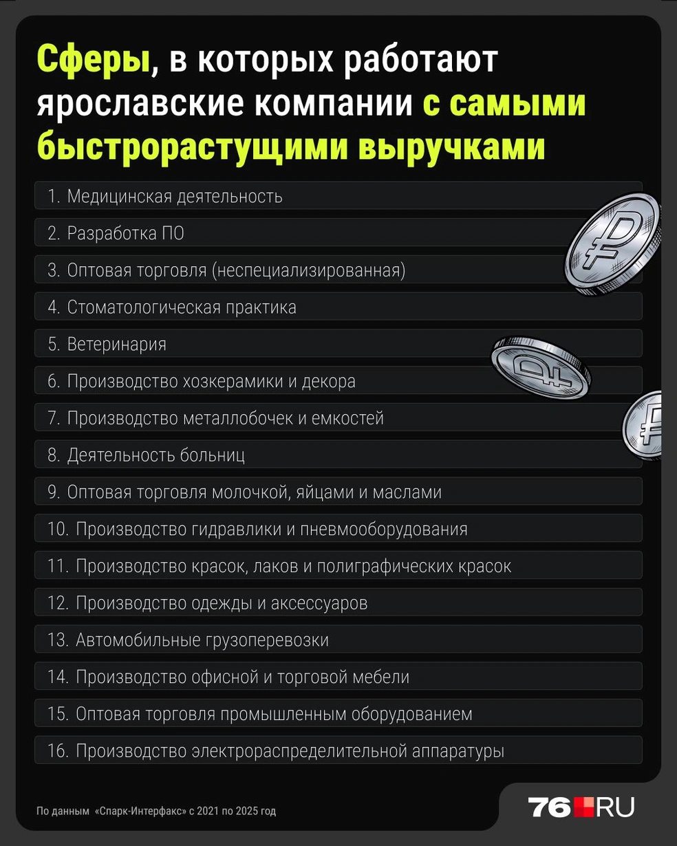 Сферы, в которых работают ярославские компании-«газели» | Источник: Серафима Пантыкина / Городские медиа