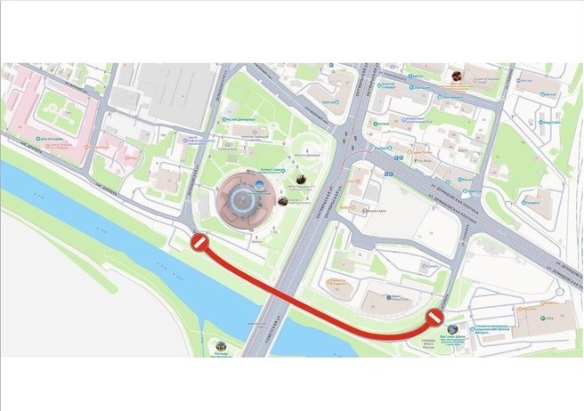 Перекрытый участок дороги | Источник: Администрация города Тулы