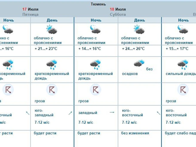 Кроме дождей, синоптики предупреждают о возможных грозах. | Источник: ФГБУ «Обь-Иртышское УГМС»