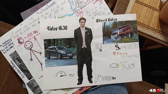 Идеальный жених, по мнению одной из учениц. Пример выполнения упражнения для запоминания английских мер — длины, веса, жидкостей и объема: «Опишите идеальный образ будущего мужа/жены, используя как можно больше английских мер» | Источник: Надежда Тихомирова / 45.RU