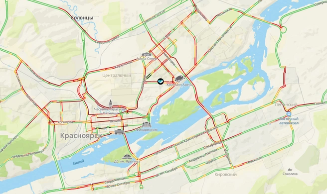 Пробки по всему Красноярску | Источник: 2gis.ru 