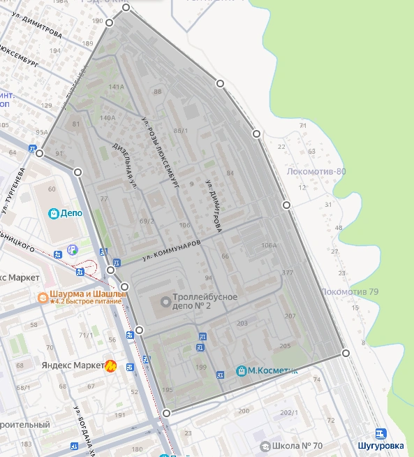 «Чёрный квадрат» находится прямо под депо | Источник: yandex.ru/maps