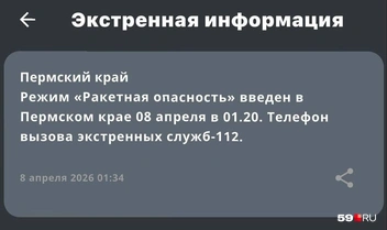 Режим «ракетной опасности» ввели 8 апреля в 01:20 | Источник: Приложение МЧС России