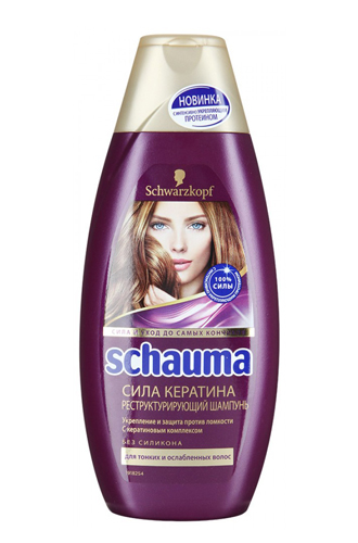 Реструктурирующий шампунь без силиконов для укрепления и защиты против ломкости Сила кератина, Schwarzkopf. Для тонких и ослабленных волос.