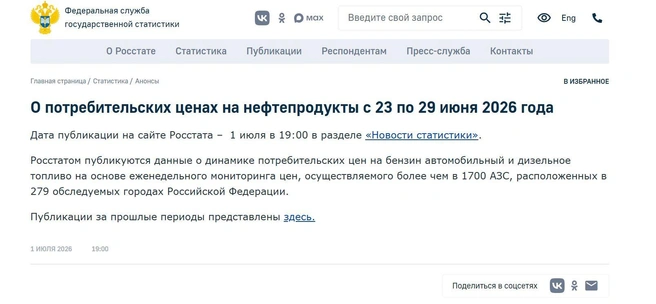 Росстат пообещал опубликовать статистику за прошедшую неделю | Источник: rosstat.gov.ru