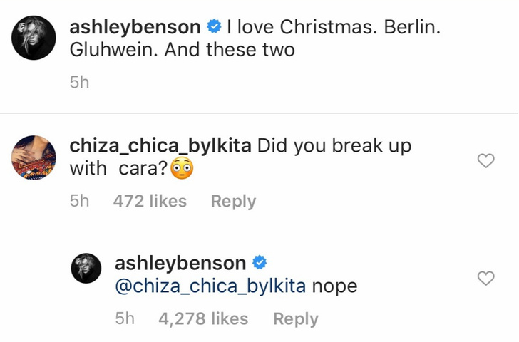 Кара Делевинь разместила твит о расставании с Эшли Бенсон, а затем удалила его