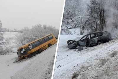Авария с Porsche и детским автобусом под Архангельском