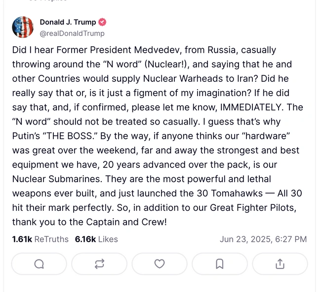 Источник: скриншот аккаунта Дональда Трампа в соцсети Truth Social