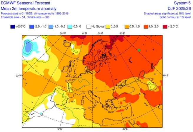 На этой карте Екатеринбург отмечен зеленой точкой, и видно, что город попадает в более теплую зону, также как и города Югры | Источник: Погода в Екатеринбурге / Telegram
