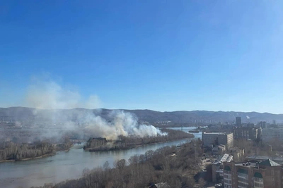 В Красноярске на острове Татышев загорелась трава