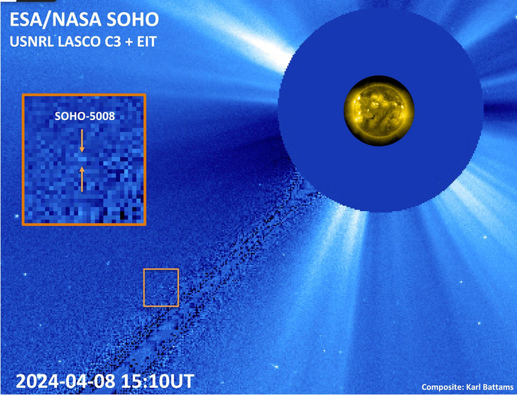 Как мотылек на огонь: во время затмения заметили летевшую к Солнцу комету
