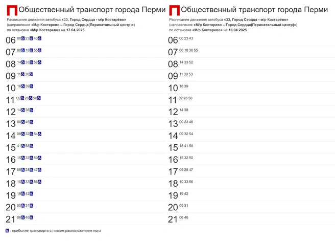 Слева&nbsp;— расписание на текущий день, где нет отправлений одного из автобусов на маршруте, а справа&nbsp;— расписание на следующий день со всеми запланированными рейсами | Источник: map.gortransperm.ru