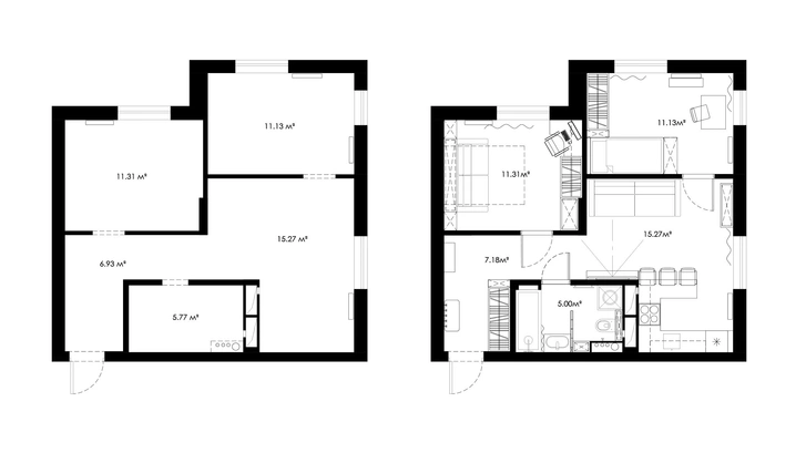 План квартиры 50 кв. м. Проект Виталия Савко, SVAI Studio.