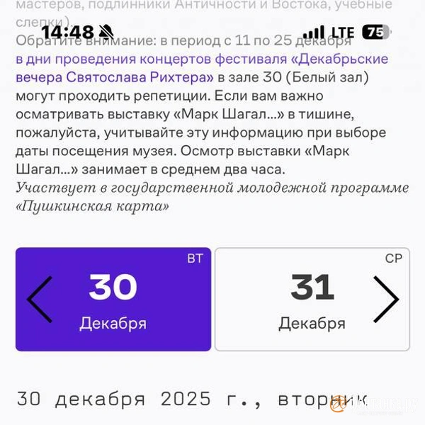 В Пушкинском музее рассказали, как попасть на выставку Шагала | Источник: tickets.pushkinmuseum.art