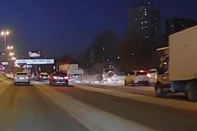 Truck Dumps Concrete Blocks on Car in Yekaterinburg