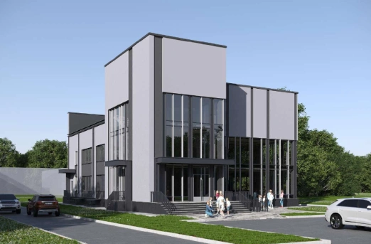 Архитектор решил добавить вертикальные направляющие, чтобы визуально вытянуть невысокое здание | Источник: Администрация Барнаула