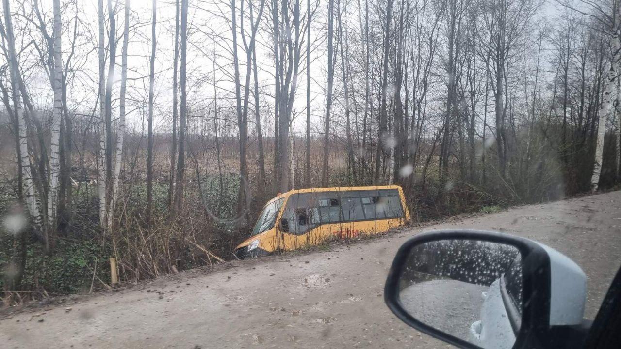 Школьный автобус вылетел в кювет в Ярославском районе у деревни  Алексеевское - 17 апреля 2024 - 76.ру