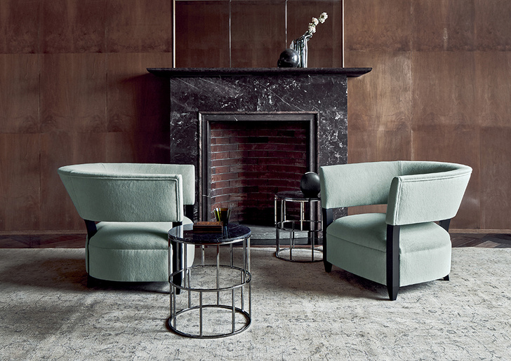 Кресла Coconuts итальянской марки Flexform Mood в модной мятной обивке, дизайн Джона Хаттона, iS