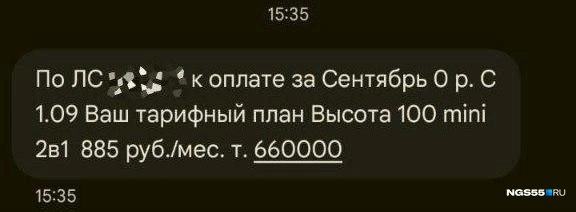 Такое сообщение пришло омичке на днях | Источник: читатель NGS55.RU