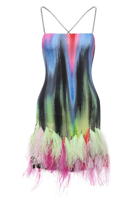 Разноцветное платье с перьями, The Attico