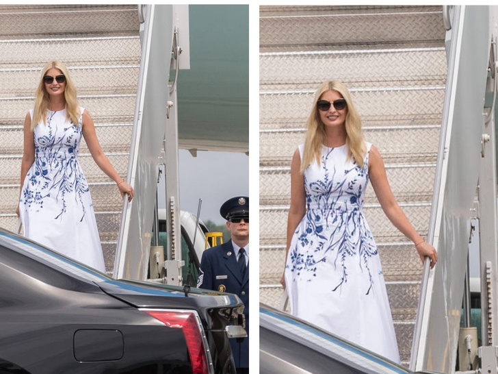 Сама женственность: Иванка Трамп в белом платье Lela Rose с синим принтом
