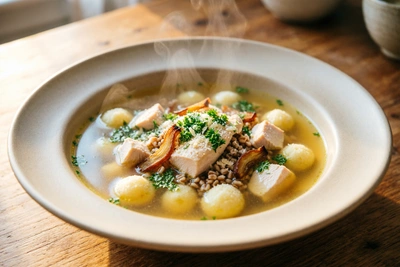 Рецепт супа на курином бульоне с хрустящим фенхелем