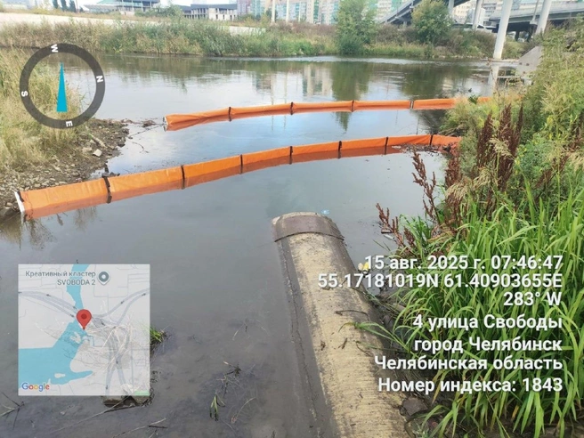 Судя по всему, в районе развязки на Свободе стоки могли попасть непосредственно в реку | Источник: Леонид Буйло, Минэко 74. Об экологии официально. / t.me