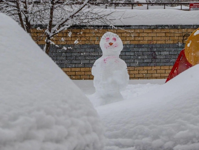 Для некоторых снегопад стал поводом слепить снеговика. | Источник: Наталья Бурухина / NN.RU