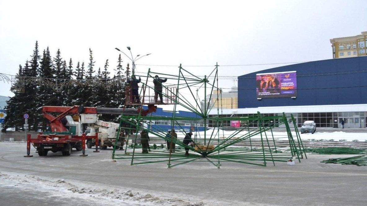 На площади Сахарова в Барнауле начали устанавливать елку — фото 