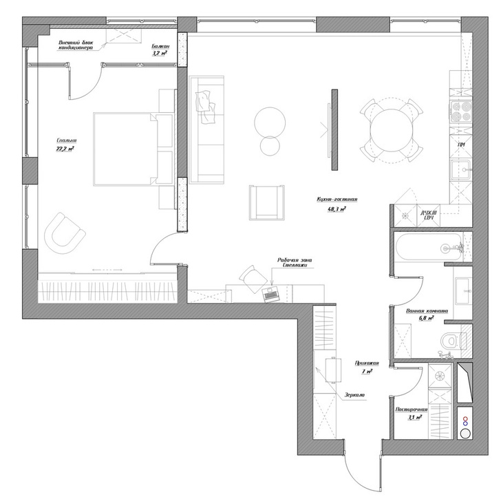 Интерьер месяца: монохромная квартира 90 м² с деревянными акцентами