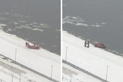 Спасение двух рыбаков с оторвавшейся льдины в Перми