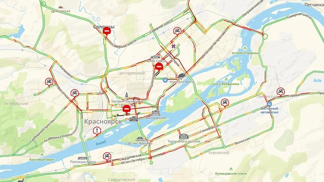 Красным горит почти всё | Источник: 2gis.ru/krasnoyarsk