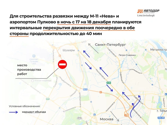 Трассу М-11 в Петербурге будут перекрывать в обе стороны | Источник: ГК «Автодор»